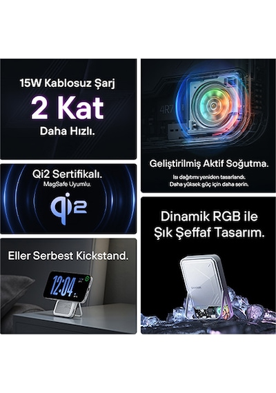Sharge IceMag 2 - Magsafe Destekli Kablosuz Hızlı PowerBank - Beyaz