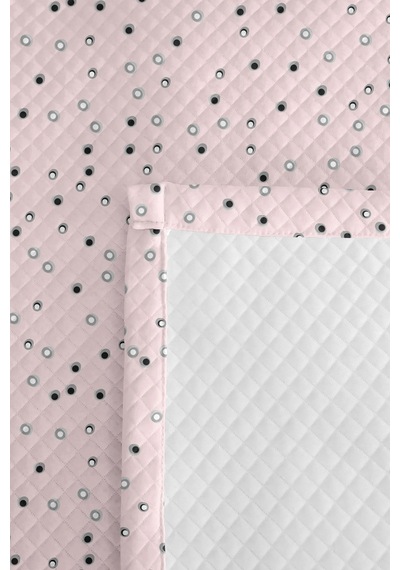 Pudra Geometrik Puantiyeli Genç Odası Tek Kişilik Pike Takımı - Gri 160x220 Cm Kapitone Yatak Örtüsü Hafif Dal Aralığı