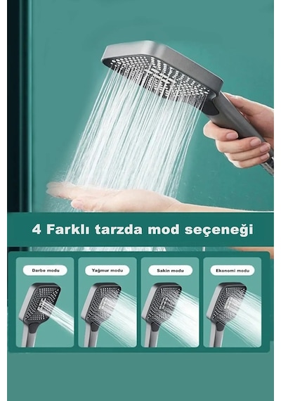 Oecanwhisper Kaliteli Fonksiyonlu Banyo Duş Başlığı Seti 1,5 M. Örgülü Hortum Ve Yapışkanlı Mafsal Krom