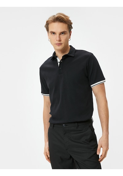 Koton Polo Yaka Tişört Slim Fit Düğmeli Kısa Kollu Siyah 4sam10088mk Siyah