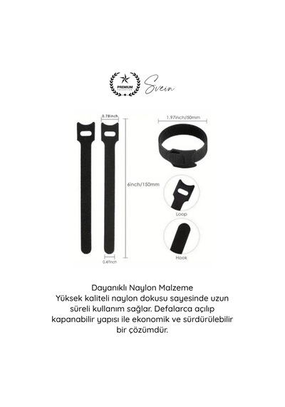 Düzenleyici Organizer Naylon Siyah Çok Amaçlı Kablo Düzenleyici Cırt Cırtlı Kelepçe Seti 10 Adet 15 Diğer