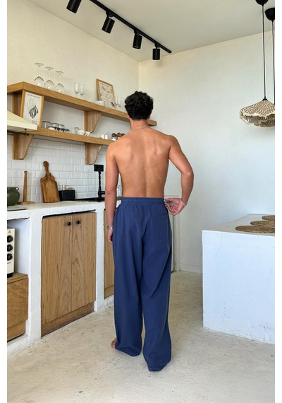 Flaw Bel Lastikli Rahat Kesim Keten Pantolon Lacivert Lacivert