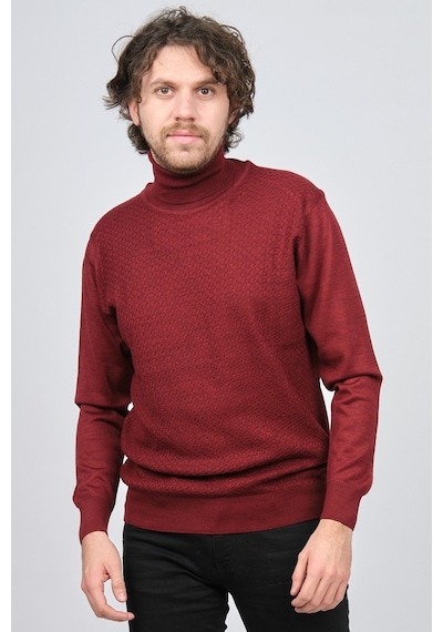Ateş Triko Erkek Balıkçı Yaka Desenli Yün Kazak 6091598 Bordo Bordo