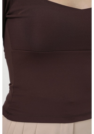 Bigdart Kadın Kare Yaka Slim Fit Bluz 986 - Kahverengi