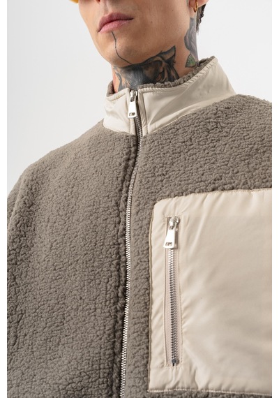 Respire Erkek Zip Oversize Teddy Ceket Koyu Yeşil