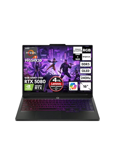 Lenovo Legion Pro 7 16AFR10H 83RU0031TRHMF39 R9-9955HX3D 48 GB 1 TB SSD RTX5080 16" W10P Dizüstü Bilgisayar