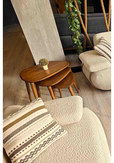 Fawdecor Amorphous 3'lü Zigon Sehpa Seti Ceviz