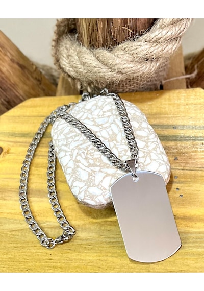 1. Sınıf Çelik Gümüş Renk Büyük Dogtag Asker Künyesi Kolye