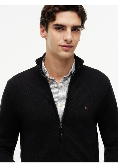 Tommy Hilfiger Essentıal Cotton Zıp Thru Erkek Siyah Kazak - Mw0mw36517