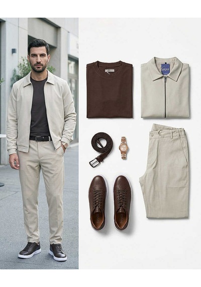 Bys Beystil Erkek Kahverengi Slim Fit Bisiklet Yaka T-şhirt 253455