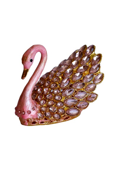 Kristal Taşlı Kuğu Biblo Metal Dekoratif Figür, Pembe Renk