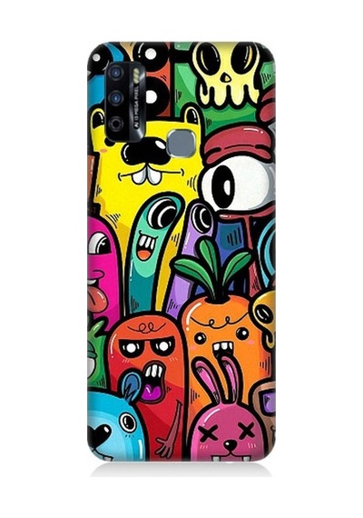 Infinix Hot 9 Uyumlu Komik Sebze Ve Hayvan Karakterler Desenli Silikon Kılıf