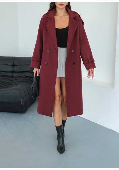 Zeynep Öykü Style Kadın Ovirseze Kaşe Kaban Bordo