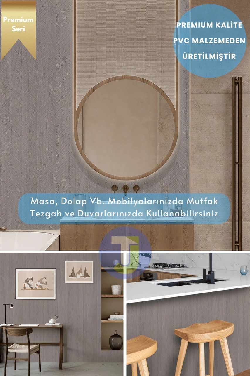 Technojet Kendinden Yapışkanlı Dokulu Balıksırtı Desen Premium Mutfak Duvar Dolap Kaplama 60cmx500cm Vizon
