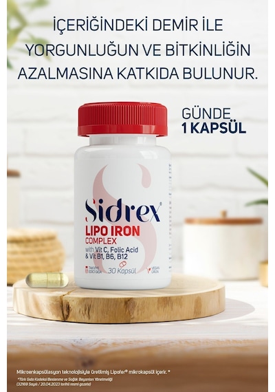 Sidrex Lipo Iron Complex Demir İçeren Takviye Edici Gıda 30 Kapsül
