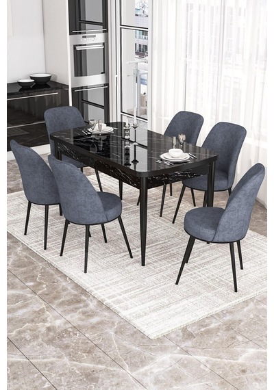 Canisa Concept Kor Serisi 70x114 Açılabilir Mutfak Masası Takımı Siyah Mermer Desen Masa 6 Füme Sandalye Masa Siyah Mermer Sandalyeler Füme Canisa Concept Kor Serisi 70x114 Açılabilir Mutfak Masası Takımı Siyah Mermer Desen Masa 6 Füme Sandalye Masa Siyah Mermer Sandalyeler Füme