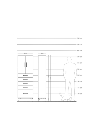 Arges Dolap 2 Raflı 5 Çekmeceli 2 Kapaklı 88x30x182 Antrasit-çam Antrasit
