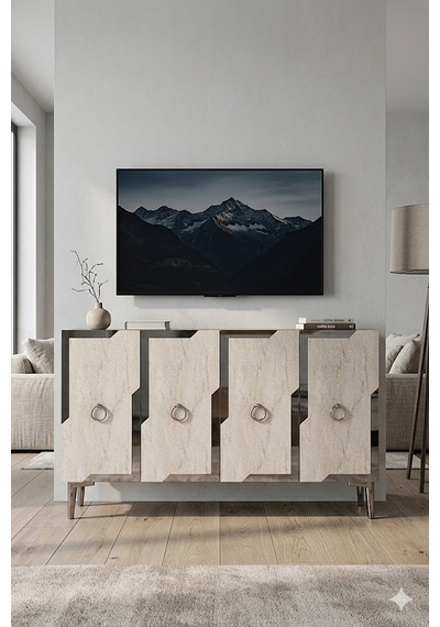 Ka1233bts Seza Konsol Ve Tv Sehpası Beyaz-traverten-silver 120cm