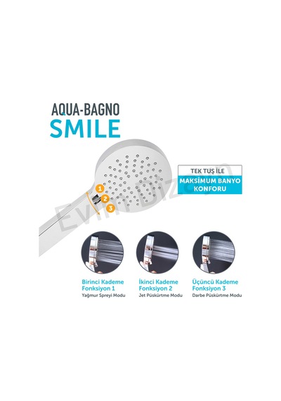 Aqua Bagno Smıle El Duşu Seti -3 Parça -150 Cm Spiral Hortum Krom