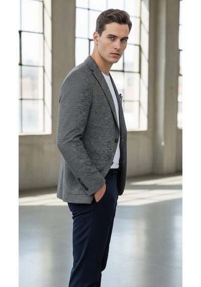 Plus Scorpion Erkek Esnek Kumaş Slim Fit Blazer Ceket Günlük & Ofis Şıklığı Antrasit