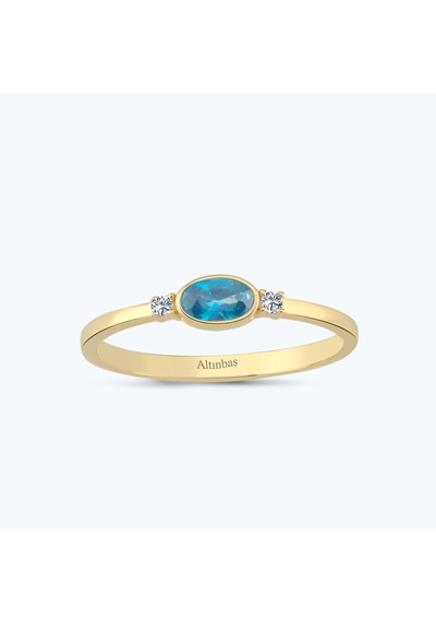 Altınbaş Mavi Taşlı Altın Oval Yüzük Ayz00439-y-25827-m Çok Renkli