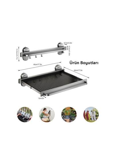 Sunup Sn-26732 Duvara Monte Vantuzlu Katlanır Masa Çamaşır Rafı
