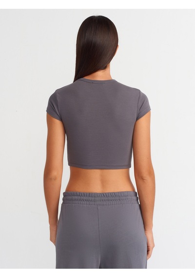 Dilvin Vücuda Oturan Crop Top Füme