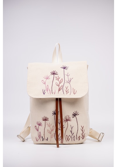 Fabric Craft Bag Sırt Çantası Kanvas El Nakışlı Astarlı Büzgülü 38x40 Krem
