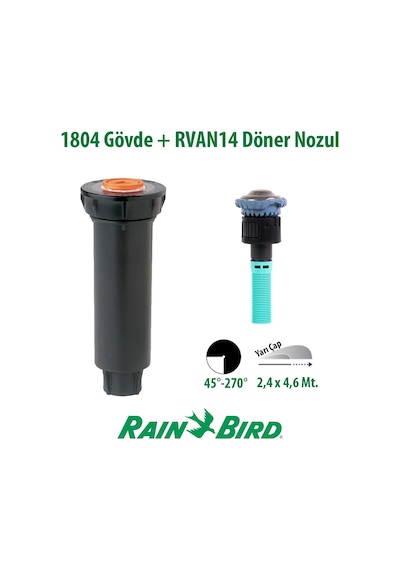 Rain Bird Rvan14 Döner Nozul Açı Ayarlı 2,4 - 4,6 Mt. Ve 1804 Profesyonel Sprey Gövde Seti