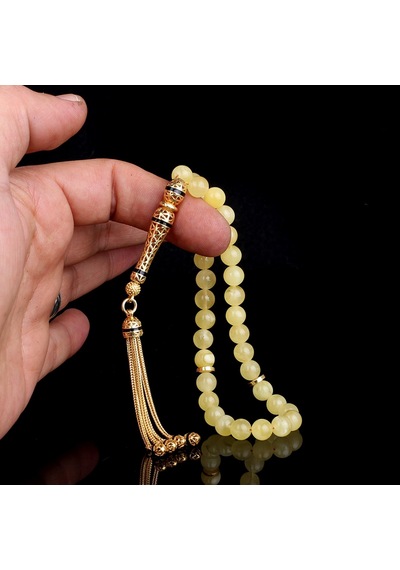 Altın Kaplama Gümüş Set Püsküllü Damla Kehribar Tesbih