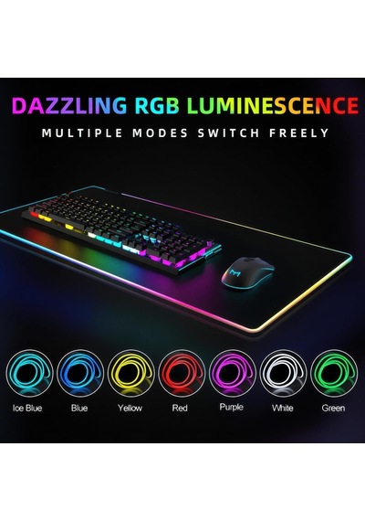 Rgb Led Işıklı Gaming Mousepad Düz Siyah Kaymaz Tabanlı Kenarları Dikişli Suya Dayanıklı Mouse Pad 30x80 Cm