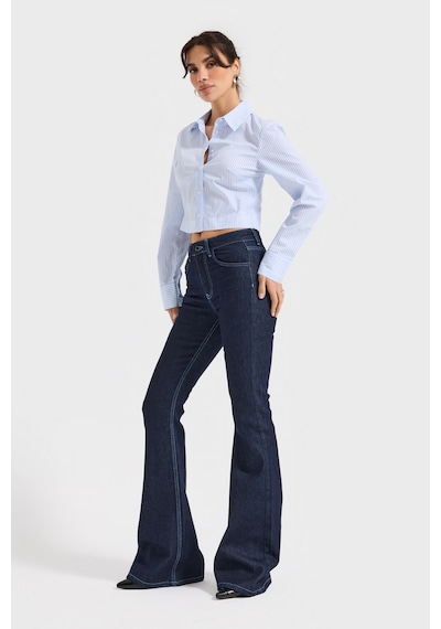 Itsbasic Kadın İndigo Renk 7w5-50 Flare Fit Viskon Elastan Kumaş Denim Jean