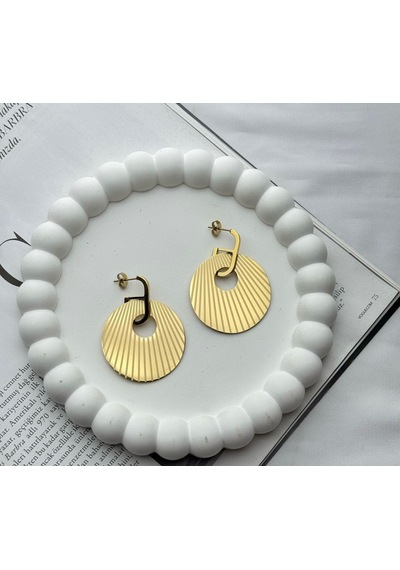 Kadın Çelik Küpe Güneş Işığı Desen Yuvarlak Plaka Küpe 001