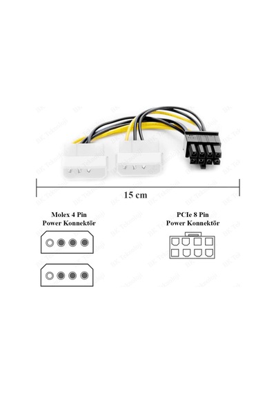8 Pin Pcıe To 2X4 Pin Molex Ekran Kartı Power Kablosu