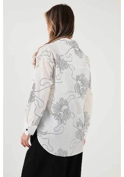 Lela Desenli Regular Fit Uzun Kollu Bayan Gömlek 6773200 Beyaz-Siyah