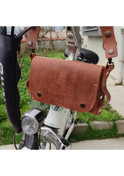 Sumerian Leather Craft Deri Bisiklet Çantası Tarçın