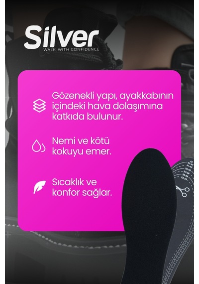 Silver Polar Kumaşlı Termal Ayakkabı Tabanlığı - Yumuşak Dokulu Kışlık Taban 35-45