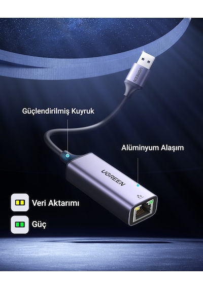 Ugreen Usb-a To Ethernet Rj45 Dnüştürücü Adaptör, 50922