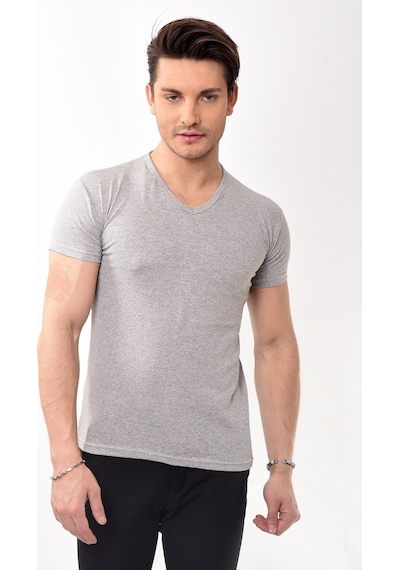 V Yaka Basic Slim Fit Erkek Tişört T-Shirt 10 Renk