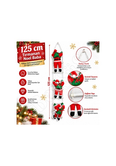 Yılbaşı Tırmanan Noel Baba 125 Cm 3lü