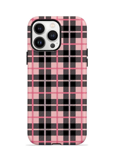 Velvoria Valestra Pembe Siyah Ekose Apple iPhone Uyumlu 13 Pro Magsafe Koruma Kılıfı Valestra Magline - Pembe Siyah Ekose