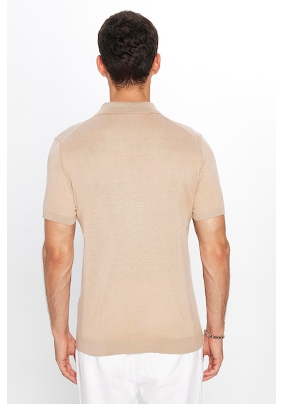Tudors Erkek Slim Fit Dar Kesim Pamuklu Örme Triko Taş Polo Yaka Tişört-31427-taş Taş