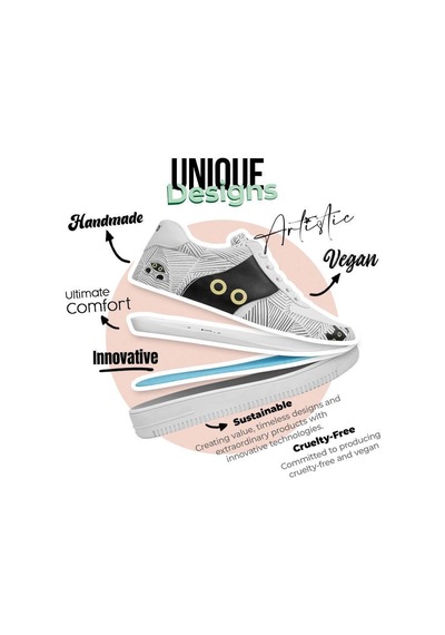 Kadın Vegan Deri Beyaz Sneakers - Black Cats Only Tasarım Çok Renkli