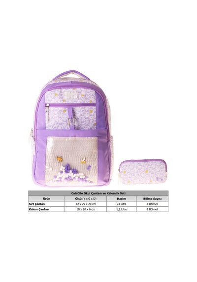 Calacilo Pretty Kız Çocuk Sevimli Karakterler Baskılı Okul Sırt Çantası Ve Kalemlik Seti - Setcc-c4065c Çok Renkli