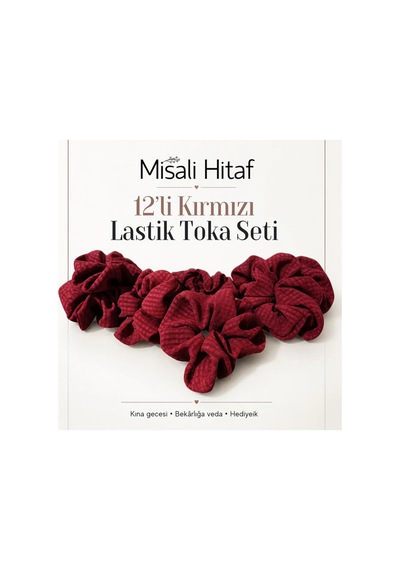 12 Adet Kırmızı Lastik Toka Seti Kadın Saç Tokası Kına Gecesi Hediyelik Kırmızı Bordo