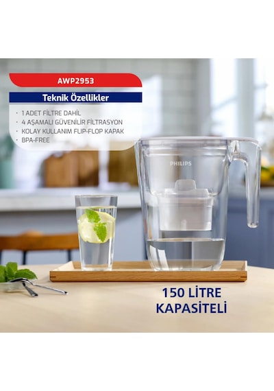 Philips Su Arıtma Filtreli Sürahi 3,4 L Awp2953wht Diğer