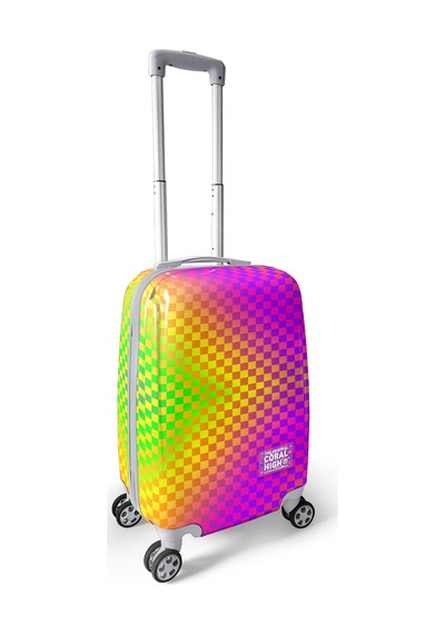 Coral High Renkli Dama Desenli Kabin Boy Valiz 50cm 16556 Neon Mercan - Su Yeşili