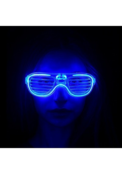 Mavi Led Işıklı Parti Gözlüğü Neon Glow Şerit Gözlük 3 Modlu