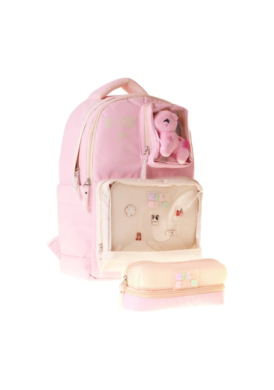 Calacilo K Pop Pink Kız Çocuk K-pop Pink Pembe Peluş Aksesuarlı Okul Sırt Çantası Ve Kalemlik Seti - Setcc-c4107c
