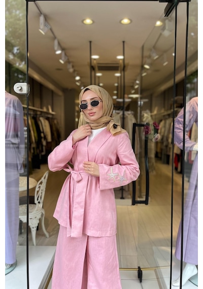 Oe25y939654 Omelya Keten Ceket Pembe